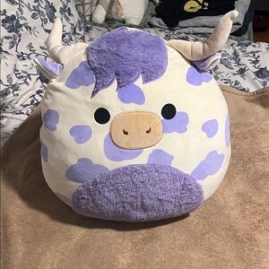 Plush Cow Pillow with Purple Accents